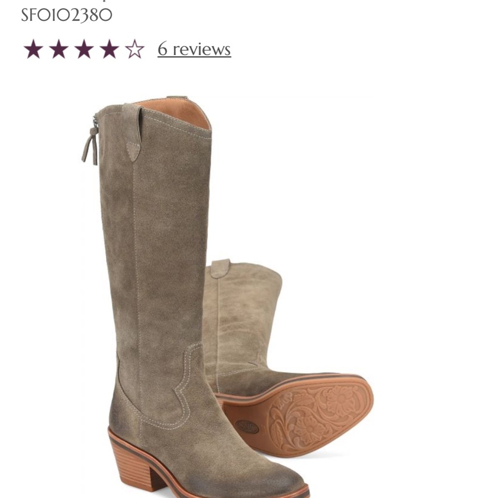 Gray Heeled Boots with Western Design and Low Stacked Heel